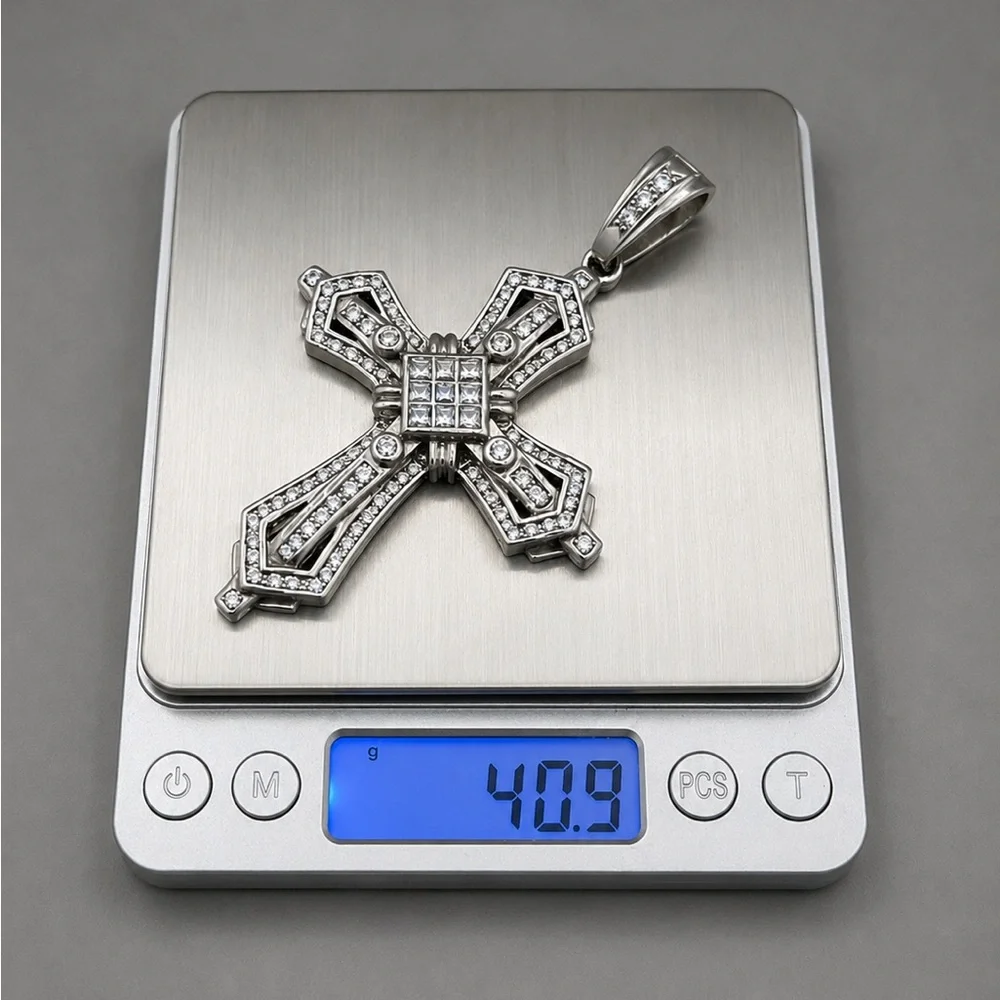 925 Sterling Silver Cubic Zirconia Big Cross Men’s Pendant